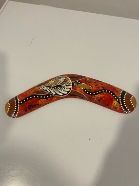 Signed Australian Handmade Wooden Boomerang Waterhole Dreaming Dot Art 10”